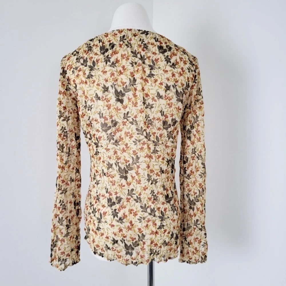 Y2K Long Sleeve Sheer Floral Blouse Size XS Tan Milkmaid - Picture 13 of 13